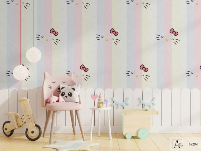 Decal dán tường Giấy dán tường hàn quốc sọc kitty ALBANY 6828-1