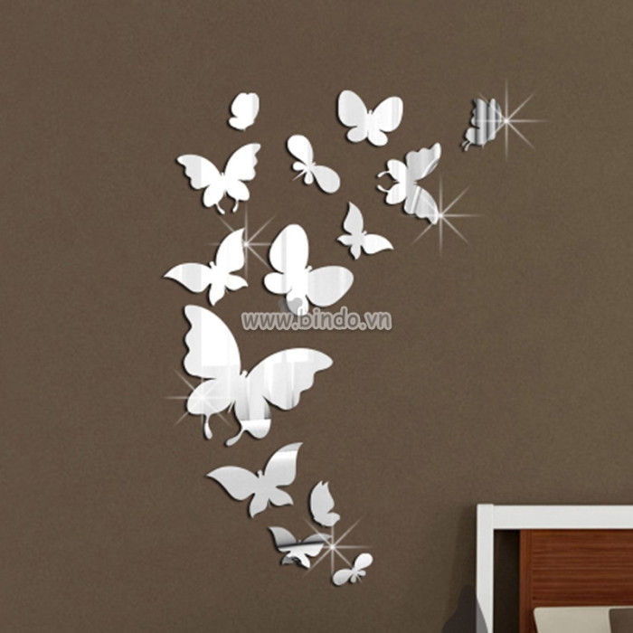 Decal dán tường Gương trang trí bươm bướm 3 2