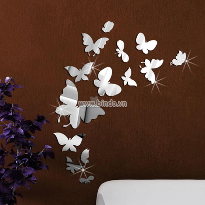 Decal dán tường Gương trang trí bươm bướm 3 3