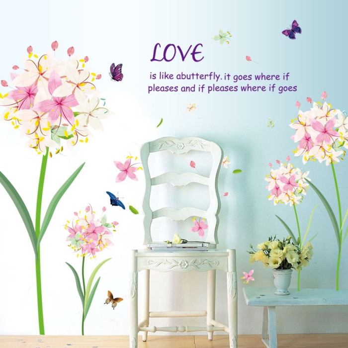 Decal dán tường Decal hoa thanh anh trắng hồng chi tiết rời có sẵn keo