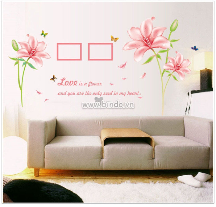 Decal dán tường Hoa ly hồng 2 decal dán tường, khổ nhỏ 1,7 x 1,0 (m) (dài x rộng), trang trí phòng ngủ, kiểu hàn quốc TPHCM 【Có đổi trả】