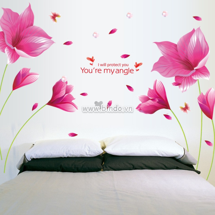 Decal dán tường Decal hoa tulip đỏ hàn quốc dán phòng vợ chồng, quán đẹp