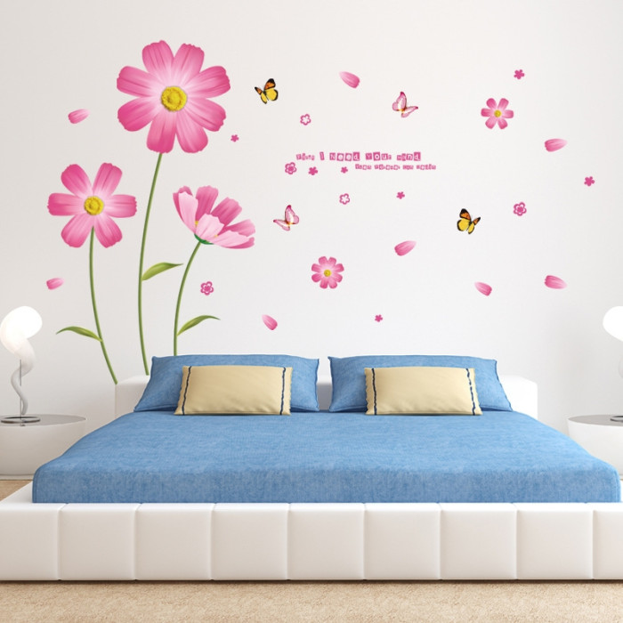 Decal dán tường Hoa cúc hồng decal dán tường, phòng khách, chi tiết rời, giá rẻ TPHCM