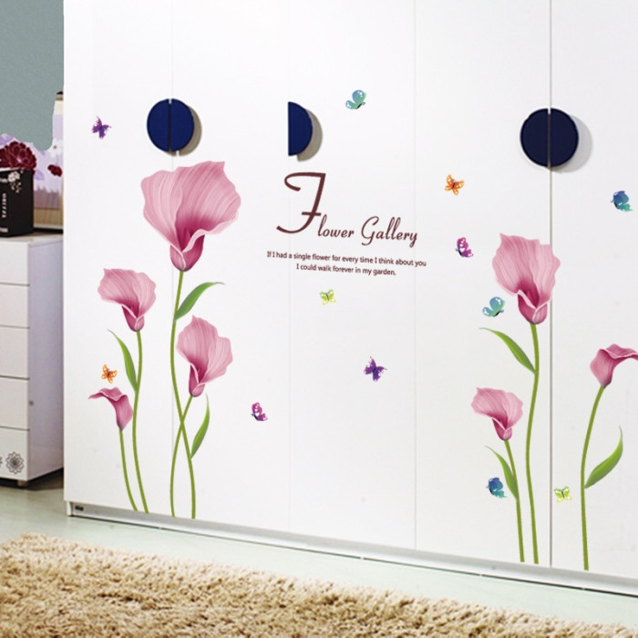 Decal dán tường hoa tím và bướm, có sẵn keo dán 2 mặt, trang trí phòng khách tại TPHCM - 2