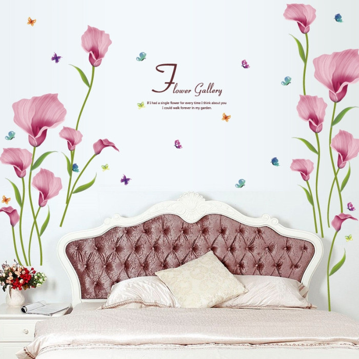 Decal dán tường hoa tím và bướm, có sẵn keo dán 2 mặt, trang trí phòng khách tại TPHCM - 1