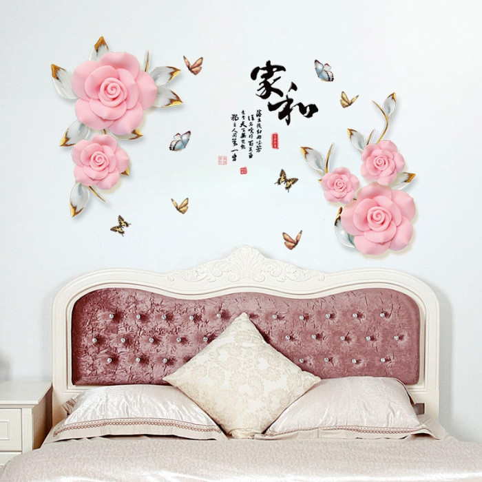 Decal hoa hồng đôi 3d và bướm, có sẵn keo, dán tường sau bàn ăn, phòng khách, phòng ngủ, khổ nhỏ 1,70 x 1,05 (m) (dài x rộng) tại TPHCM - 4