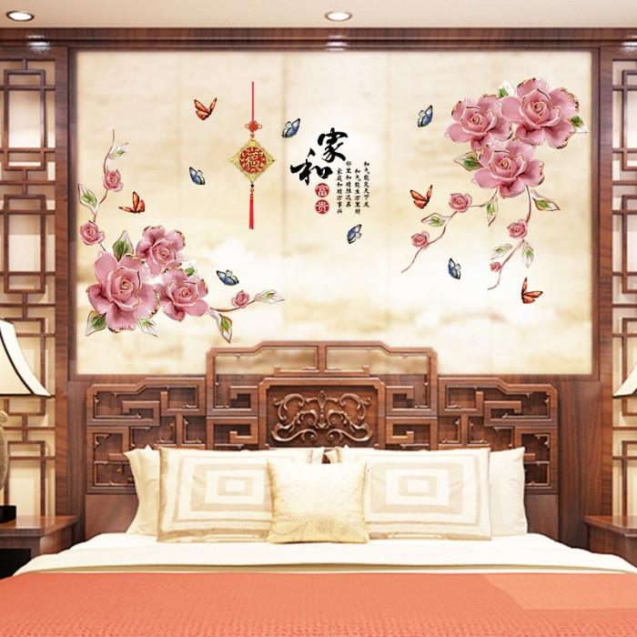 Decal dán tường Decal dán tường hoa hồng 3d và bướm, khổ lớn 2,20 x 1,15 (m) (dài x rộng), trang trí phòng ngủ, phòng khách đẹp, chi tiết rời ở TPHCM 【Có đổi trả】