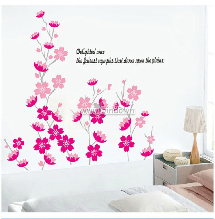 Decal dán tường Decal dán hoa mai hồng, phong cách hàn quốc, trang trí phòng khách, khổ nhỏ 1,0 x 1,0 (m) (dài x rộng) tại TPHCM