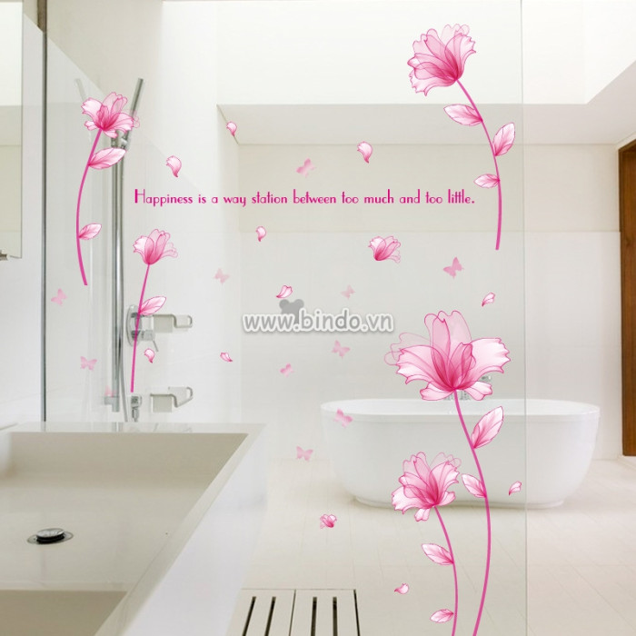 Hoa thủy tinh hồng decal dán, khổ lớn 2,15 x 1,20 (m) (dài x rộng), trang trí phòng, chi tiết rời ở TPHCM - 3