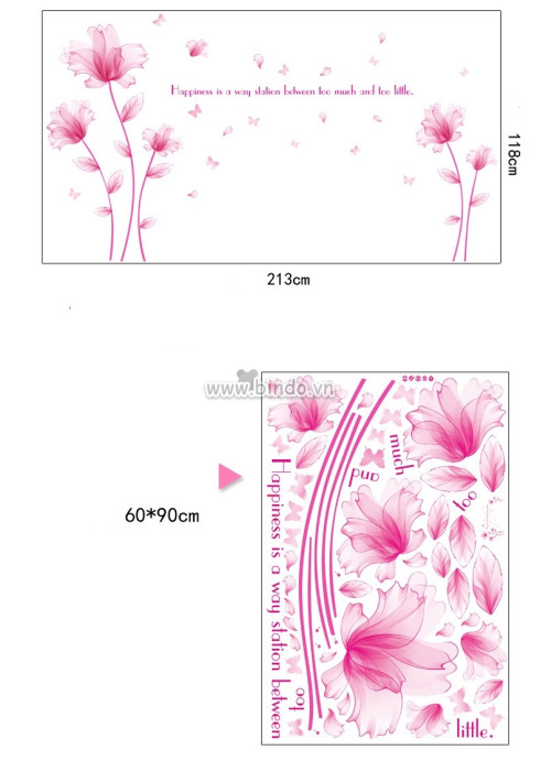 Hoa thủy tinh hồng decal dán, khổ lớn 2,15 x 1,20 (m) (dài x rộng), trang trí phòng, chi tiết rời ở TPHCM - 5
