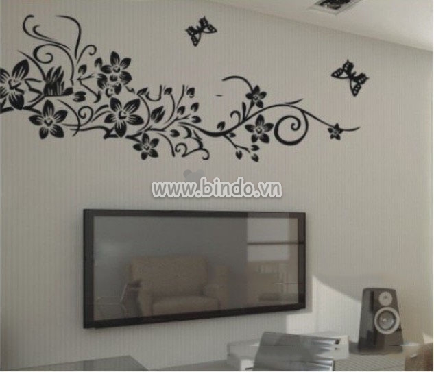 Decal dán tường Họa tiết hoa đen decal dán tường, trang trí phòng ngủ, có sẵn keo, cao cấp ở TPHCM