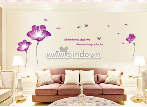 Decal dán tường hoa tím to, dán 2 mặt có sẵn keo, trang trí phòng ngủ phòng khách, khổ ngang 2 mét TPHCM - 2