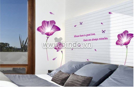 Decal dán tường hoa tím to, dán 2 mặt có sẵn keo, trang trí phòng ngủ phòng khách, khổ ngang 2 mét TPHCM - 