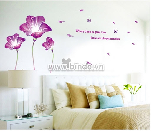 Decal dán tường hoa tím to, dán 2 mặt có sẵn keo, trang trí phòng ngủ phòng khách, khổ ngang 2 mét TPHCM - 1