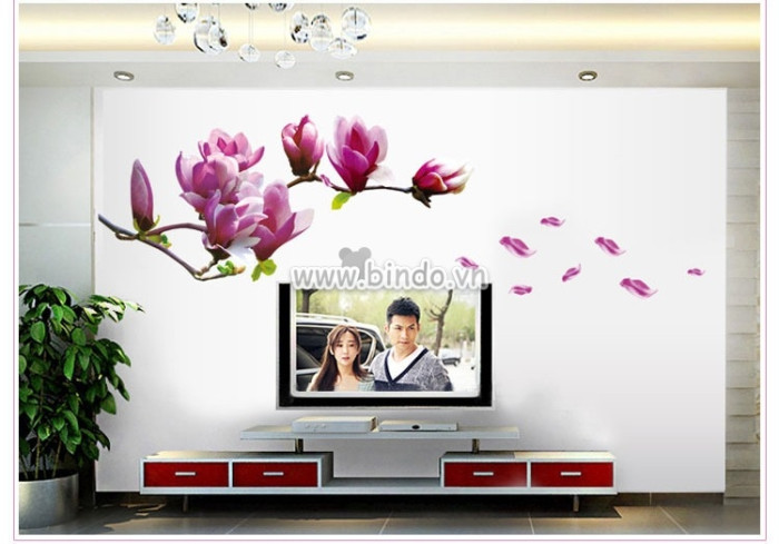 Decal dán tường Decal hoa mộc lan, dán theo sở thích, trang trí phòng khách, khổ lớn 1,8 x 0,6 (m) (dài x rộng)