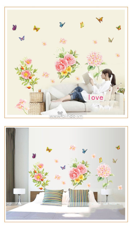 Decal dán tường hoa hồng và bướm, dán 2 mặt có sẵn keo, trang trí phòng khách, độc đáo TPHCM - 2