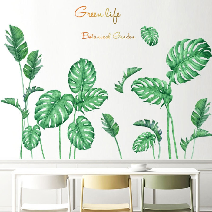 Decal dán tường lá xanh nhiệt đới trang trí 5, phong cách hàn quốc, dán phòng khách, khổ lớn 1,06 x 0,76 (m) (dài x rộng) tại TPHCM - 