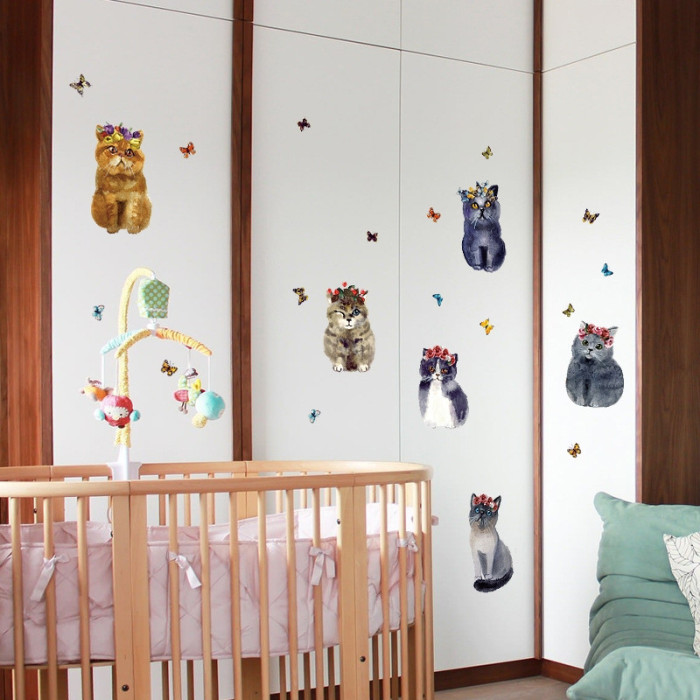 Decal dán tường những chú mèo dễ thương, phong cách hàn quốc, dán phòng bé gái, ở TPHCM 0,78 x 0,65 (m) (dài x rộng) - 2