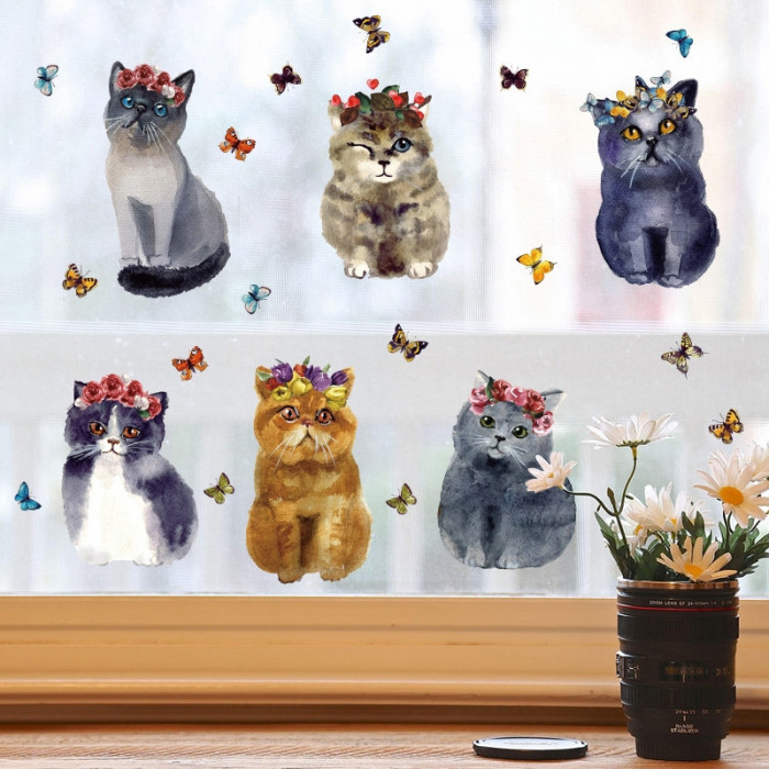 Decal dán tường Decal dán tường những chú mèo dễ thương, phong cách hàn quốc, dán phòng bé gái, ở TPHCM 0,78 x 0,65 (m) (dài x rộng)