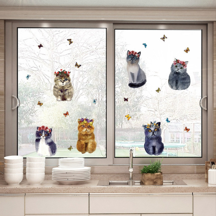 Decal dán tường những chú mèo dễ thương, phong cách hàn quốc, dán phòng bé gái, ở TPHCM 0,78 x 0,65 (m) (dài x rộng) - 1