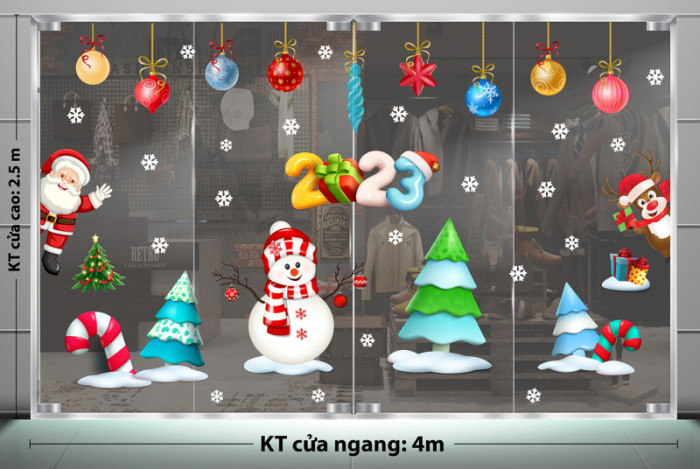 Decal dán tường Noel - Người tuyết và những quả châu sắc màu 