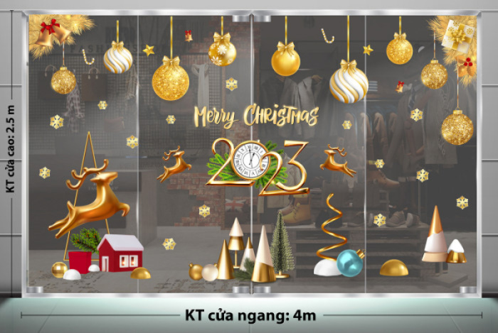 Decal dán tường Decal Noel - Những cây thông và những quả châu vàng