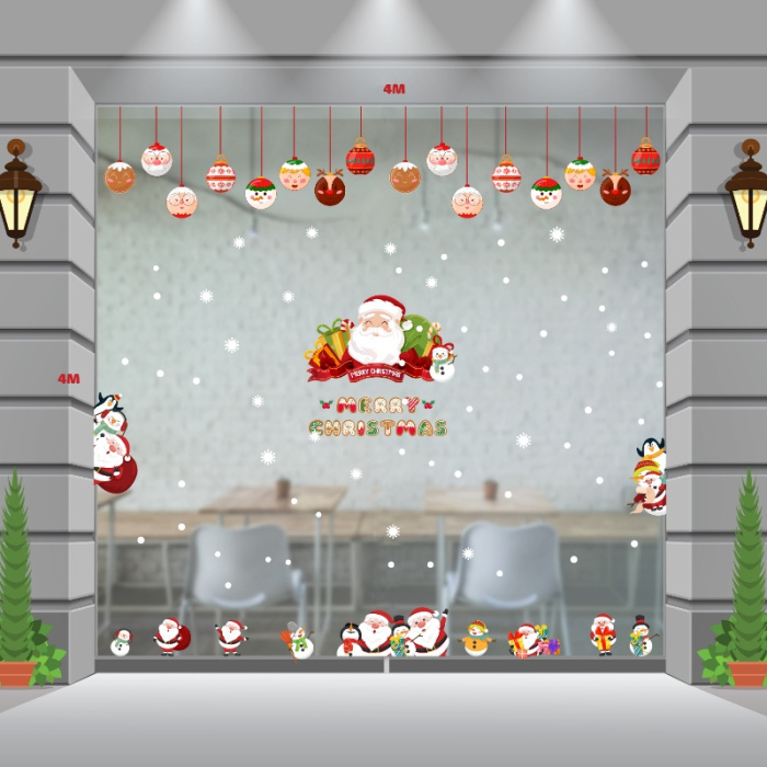 Decal dán tường Noel - Những quả châu và ông già Noel chào giáng sinh