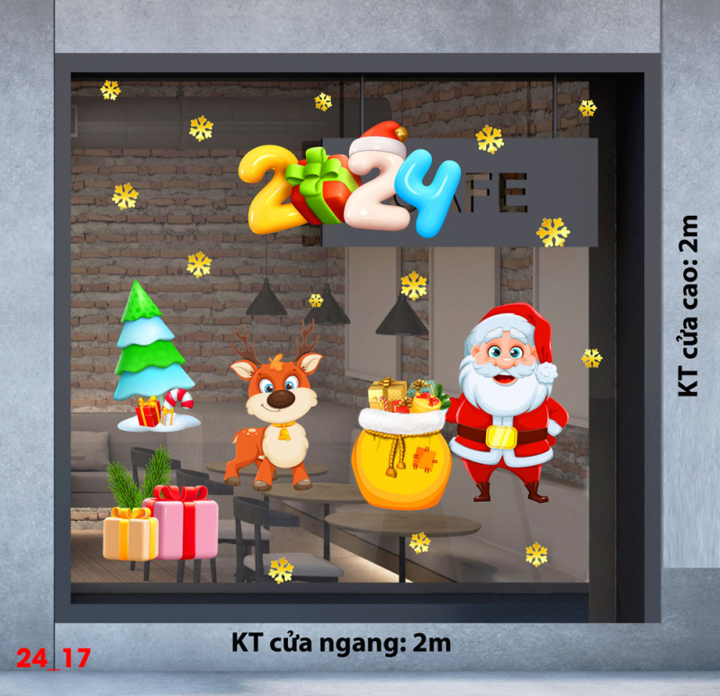 Decal dán tường Decal Noel - Ông già noel và cái túi vàng