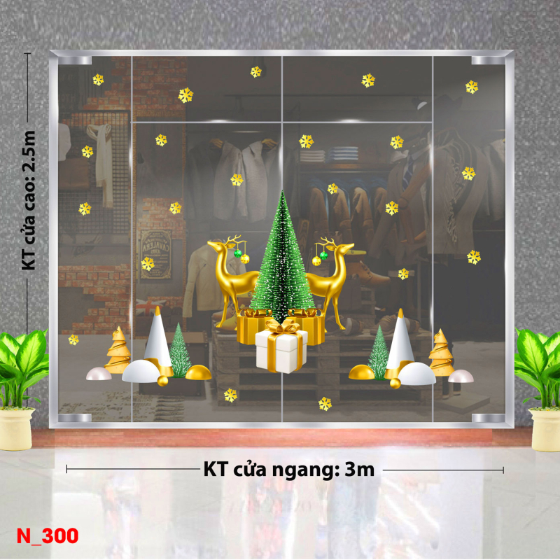 Decal dán tường Decal Noel - Tuần lộc và thông xanh 1