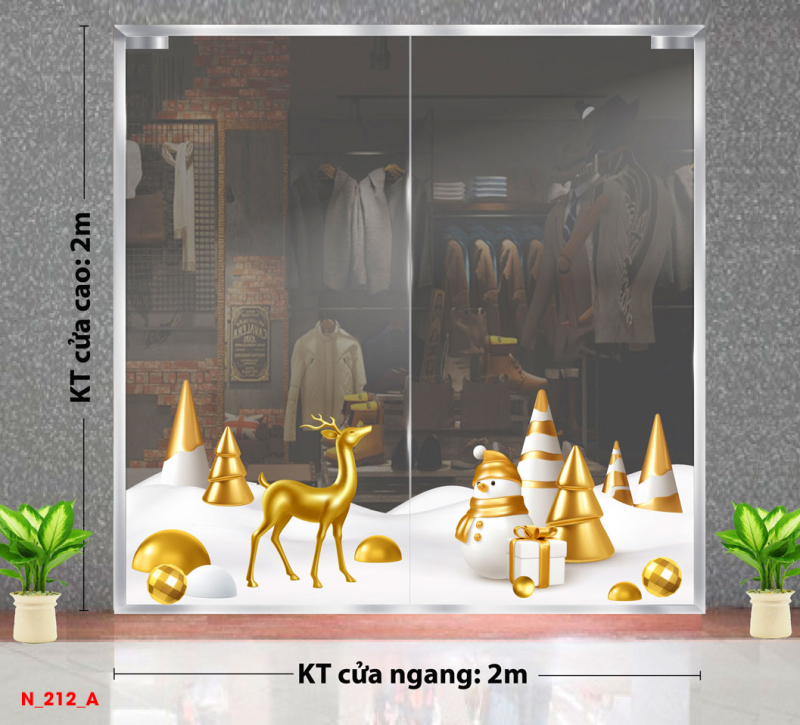 Decal dán tường Decal Noel - tuần lộc vàng bên cây thông