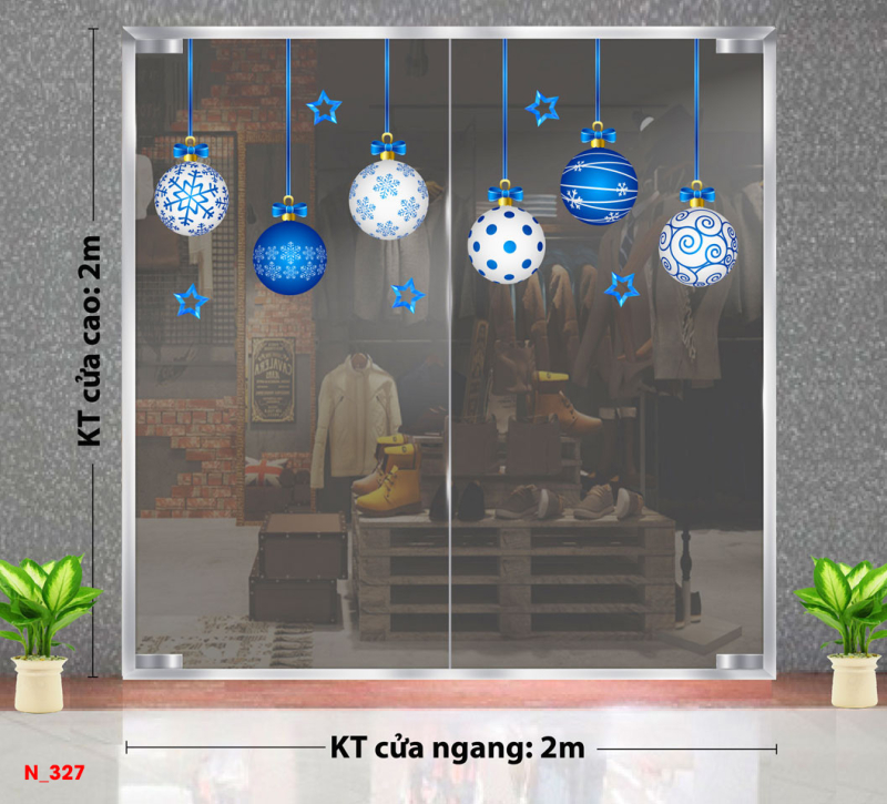 Decal dán tường Decal Noel - Qủa châu trắng xanh