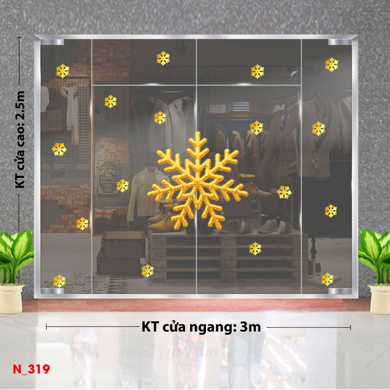 Decal dán tường Decal Noel -Bông tuyết vàng to