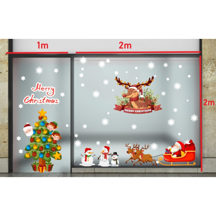 Decal dán tường Noel- Chú tuần lộc ngộ nghĩnh mừng giáng sinh cùng người tuyết