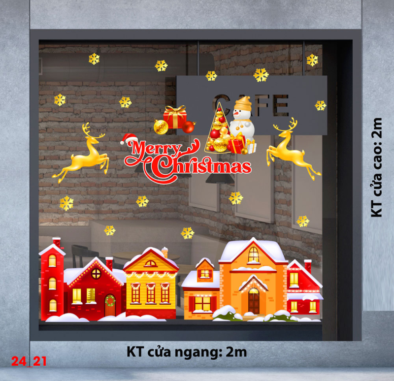 Decal dán tường Decal Noel  - Ngôi nhà giáng sinh màu đỏ
