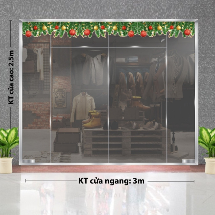 Decal dán tường Decal Noel- Dây xanh và quả châu trnag trí