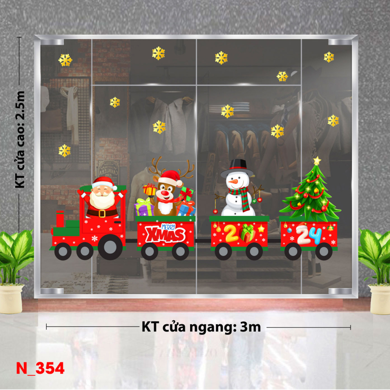 Decal dán tường Decal Noel- Đoàn tàu noel màu đỏ lớn 3m