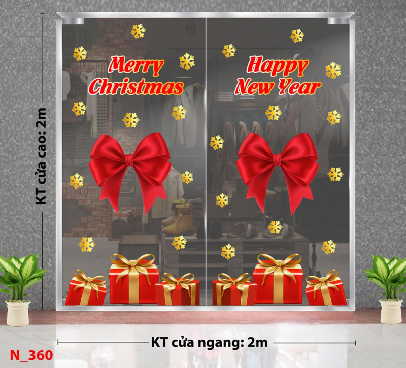 Decal dán tường Decal Noel -Hộp quà và nơ đỏ lớn