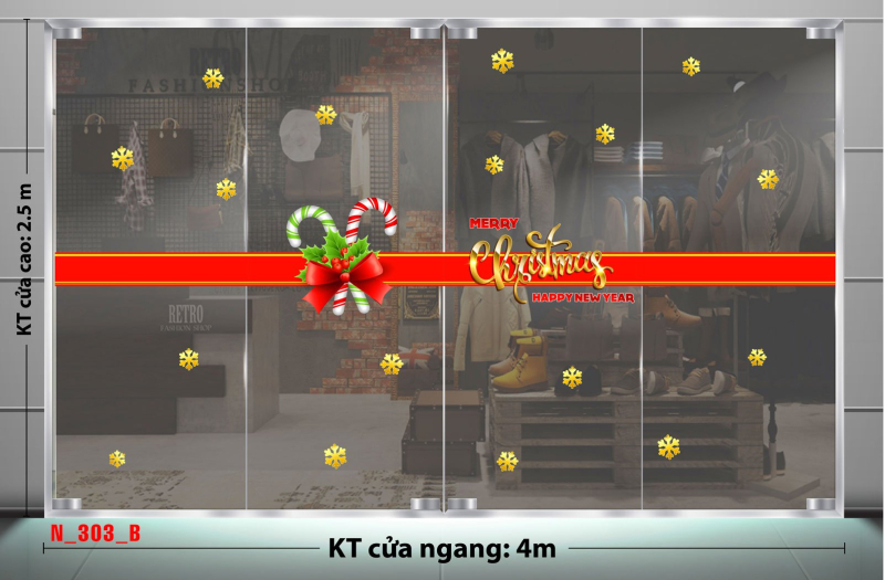 Decal dán tường Decal Noel -Dây nơ đỏ