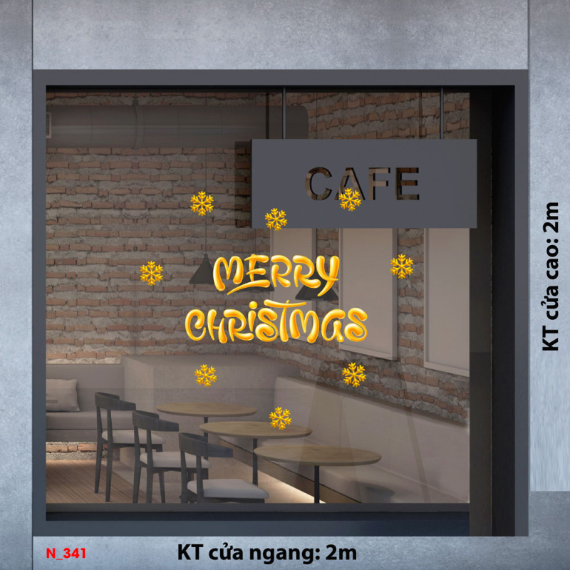 Decal dán tường Decal Noel -chữ giáng sinh màu vàng 1