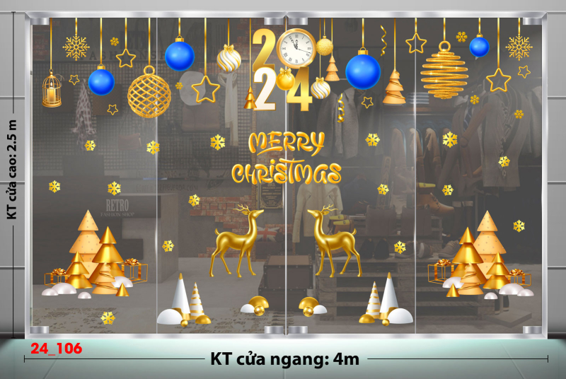 Decal dán tường Decal Noel - Hai tuần lộc vàng ngắm noel