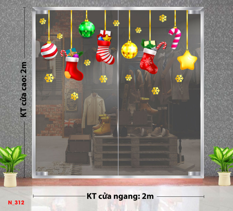 Decal dán tường Decal Noel -Những chiếc tất sắc màu noel