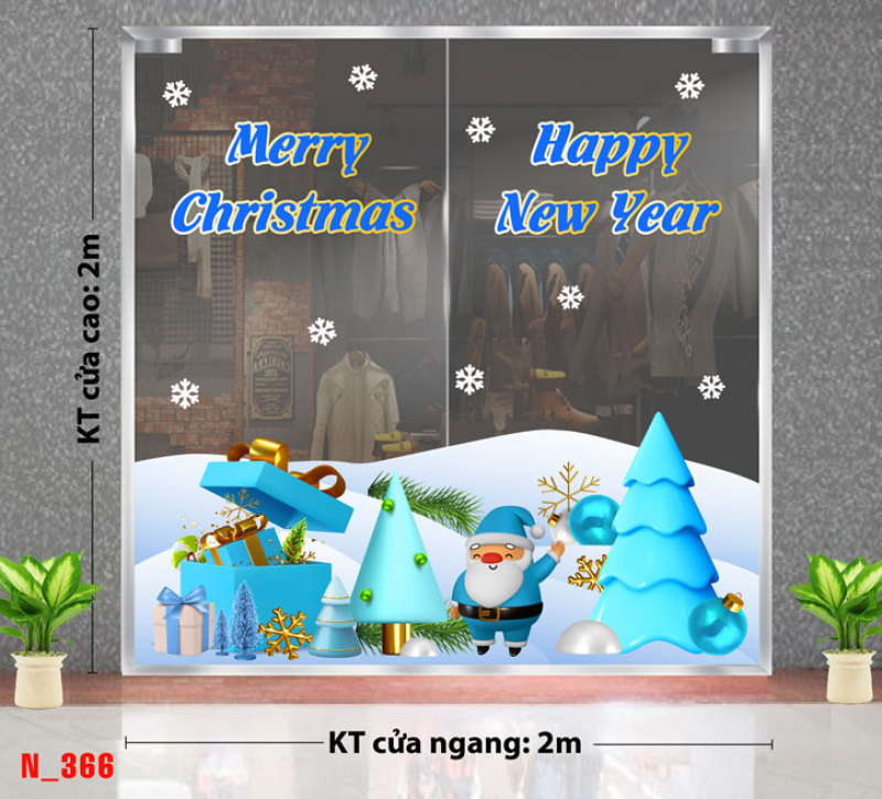 Decal dán tường Decal Noel- Noel 366 ông già Noel mặc áo xanh