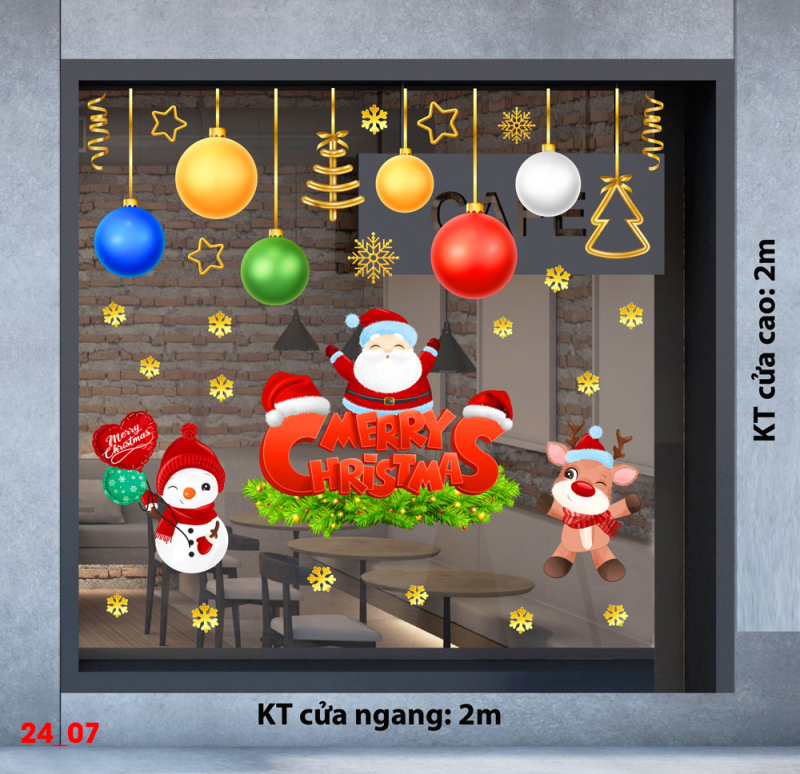 Decal dán tường Decal Noel -Ông già noel và  những quả châu xinh