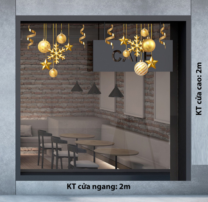 Decal dán tường Decal Noel- quả châu bông tuyết vàng