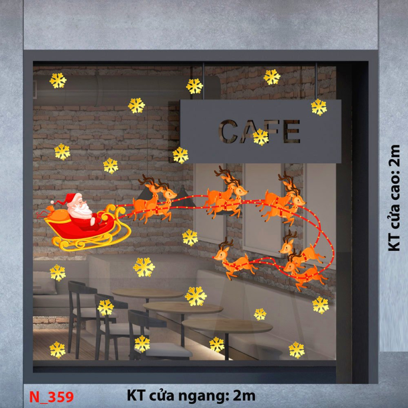 Decal dán tường Decal Noel- Tuần lộc kéo xe