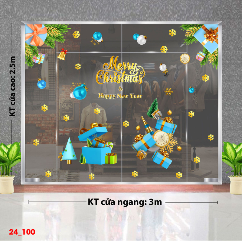 Decal dán tường Noel -Những hộp quà màu xanh đẹp