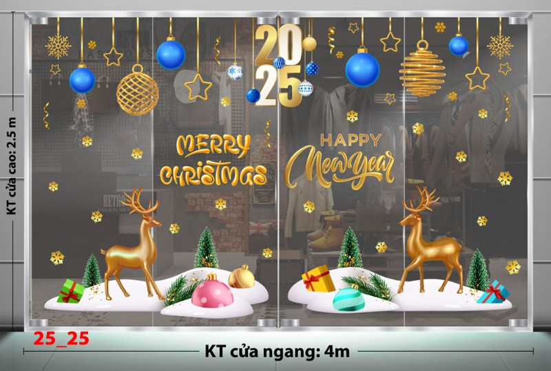 Decal dán tường Noel Combo 25 -  Đôi tuần lộc vàng