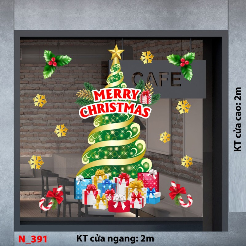 Decal dán tường  Noel 391- cây thông xanh