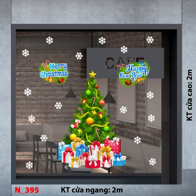 Decal dán tường Noel 395 cây thông xanh noel