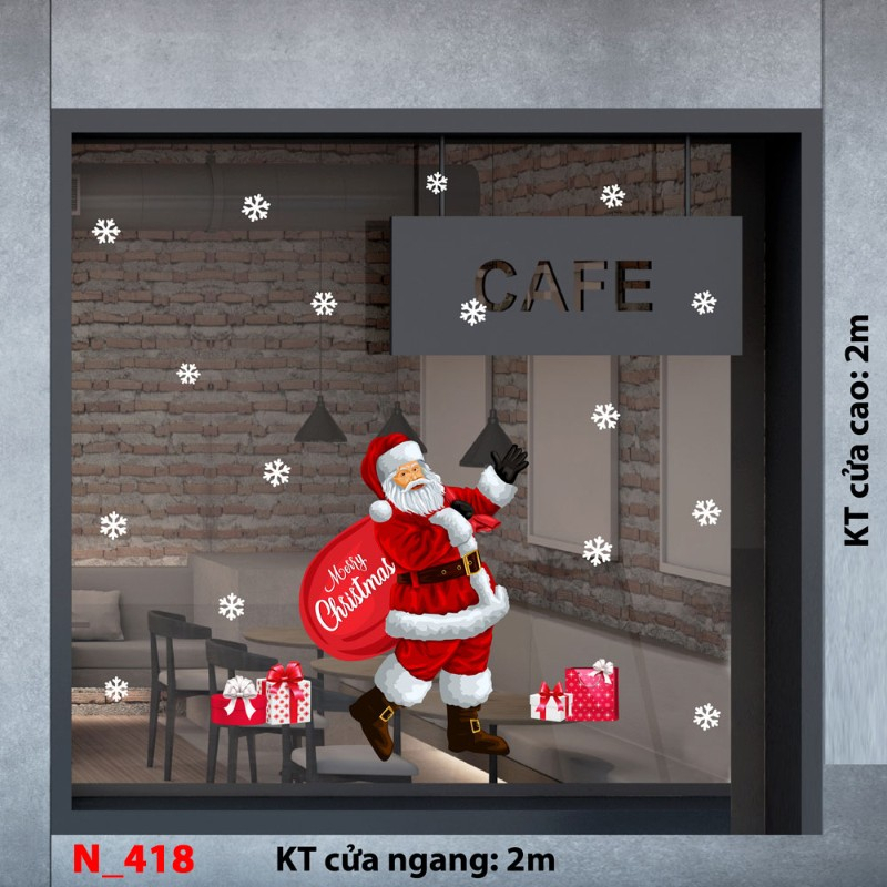 Decal dán tường Noel 418 -Ông già noel phát quà